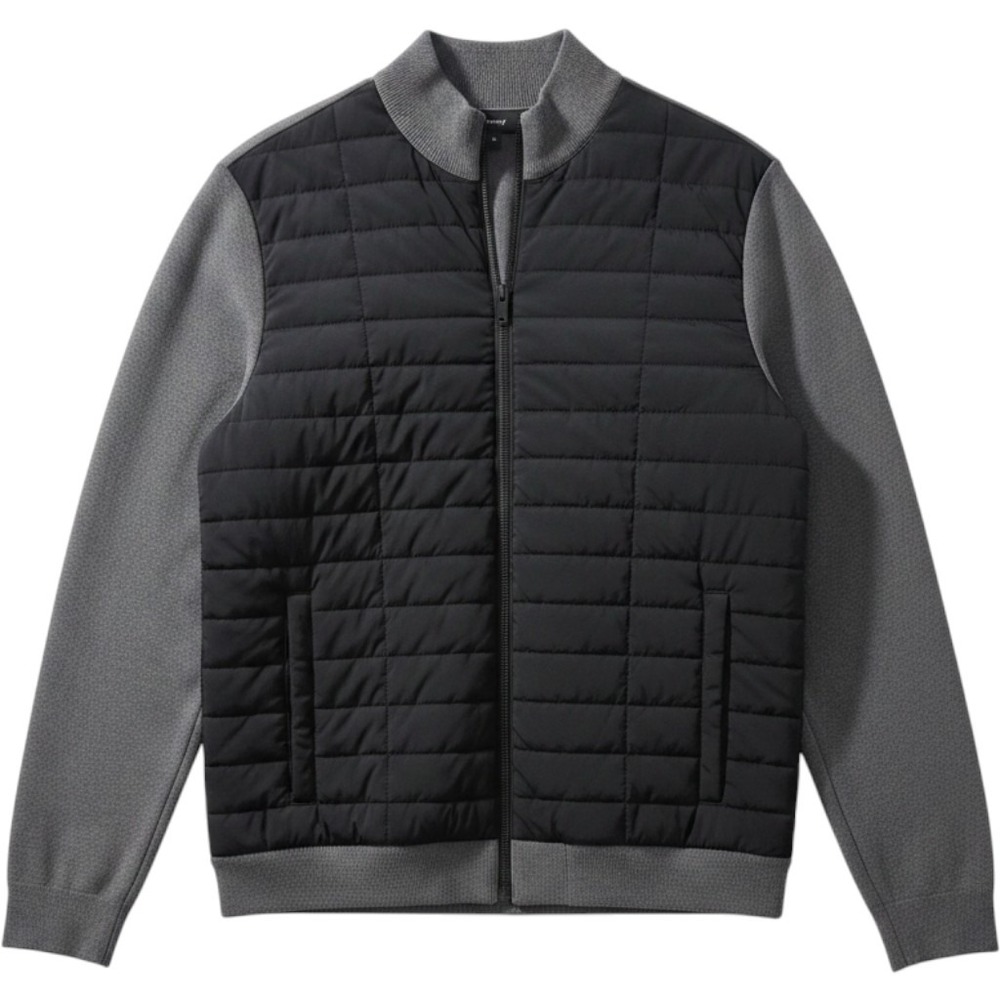 Theory Bilen Leo Hybrid Bomber Jacket puffer Knit Zip Jacket Grey Black M